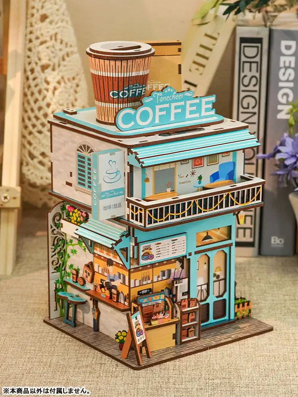 Miniature House Wooden Handmade Kit Cape Coffee Shop w/Motion Detector