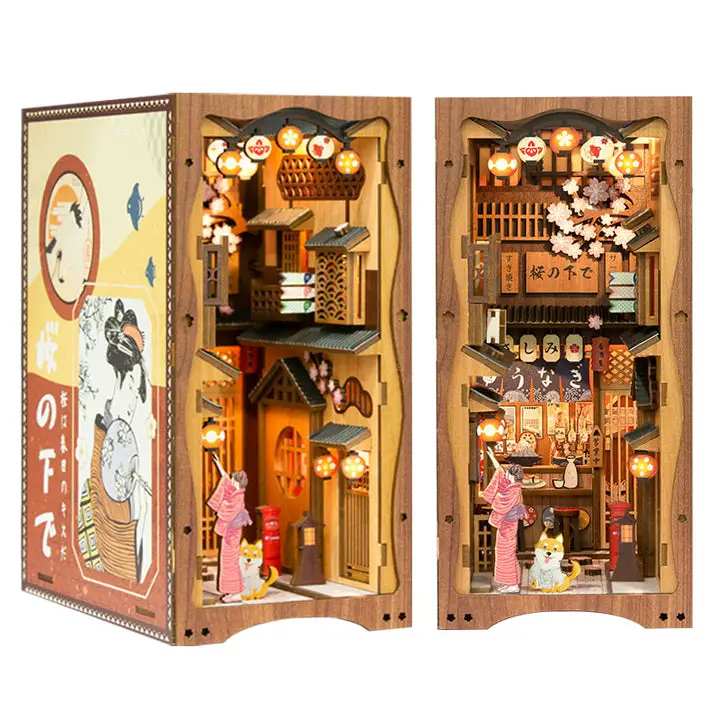 Miniature Dollhouse under the sakura tree Wooden Handmade Kit