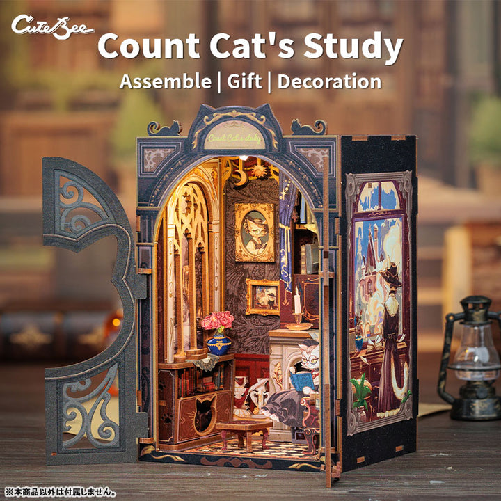 Miniature Dollhouse Count Cat's Study Wooden Handmade Kit